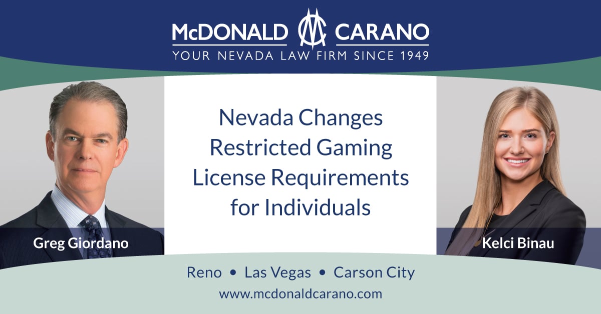 Nevada Changes Restricted Gaming License Requirements for Individuals